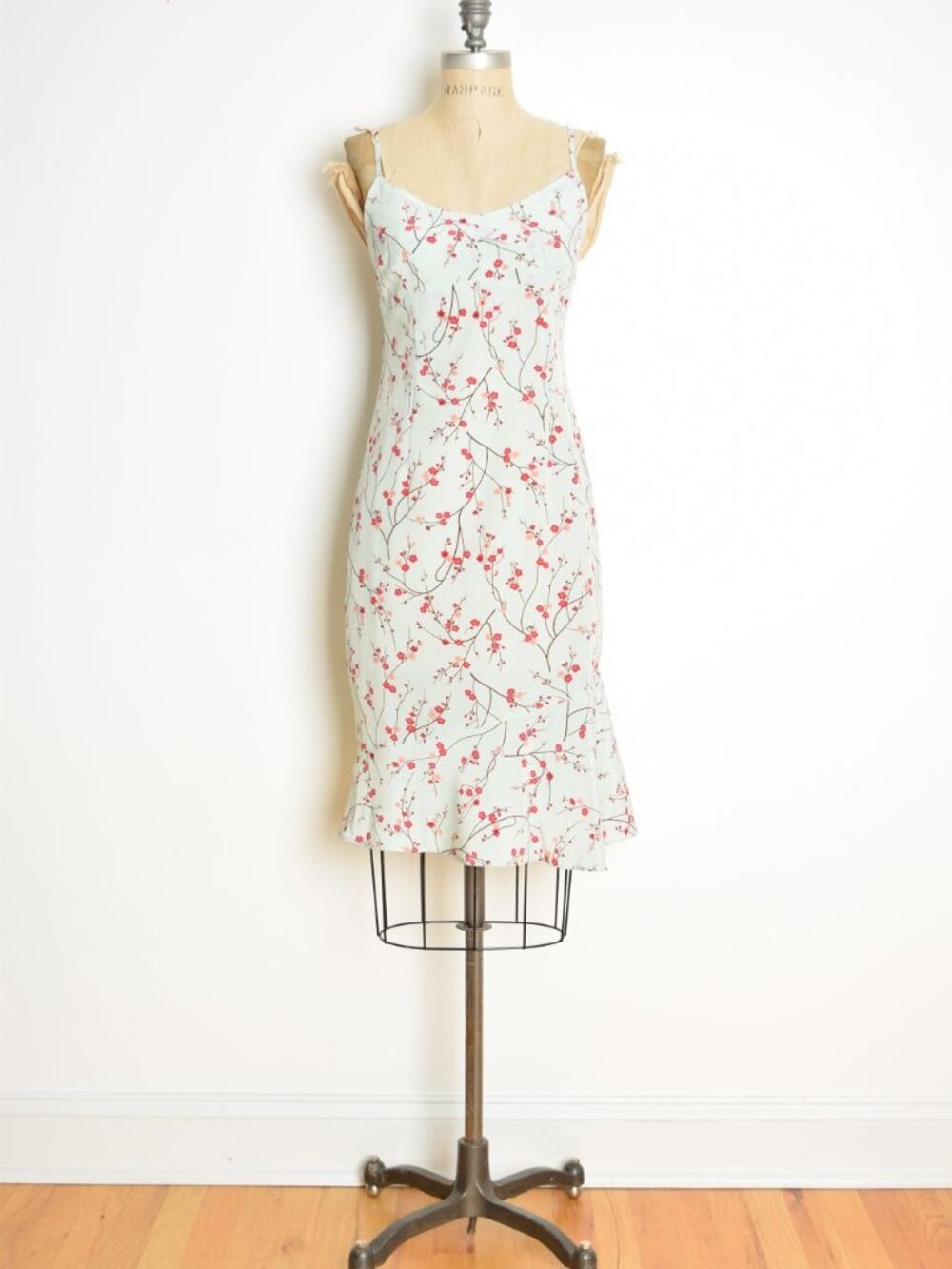 vintage Y2K slip dress Express blue cherry blossom floral print empire fairy M